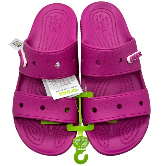 New CROCS Classic Two-Strap Slide Sandals Jibbitz Pink - Picture 2 of 4